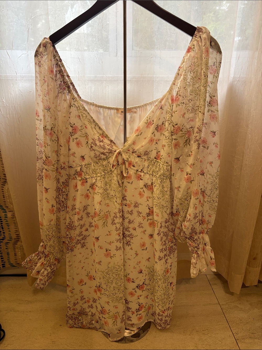 Francesca's Collections Cream Mini Dress with Pink & Green Floral